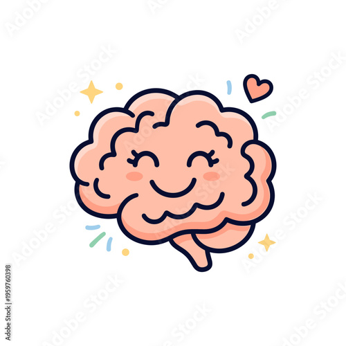 Happy brain icon with smiling face representing positive thinking and mental health concept