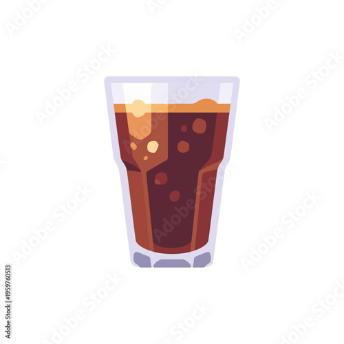 cola drink, soft beverage, in glass, colorful vector flat style illustration