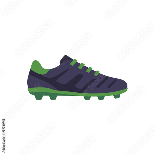 black green football boot, sports footwear, colorful vector flat style illustration