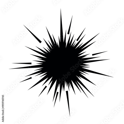 Abstract black explosion burst graphic element.