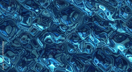 Abstract blue metallic background with swirling patterns and shiny reflective surface