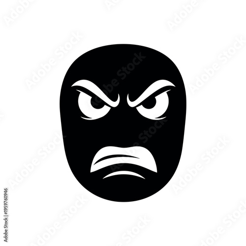 Angry face black and white illustration.