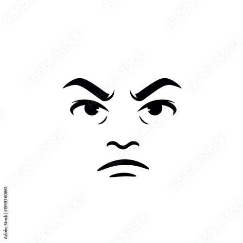 Angry face expression with furrowed brows and intense eyes.
