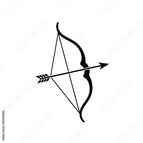 Bow and arrow simple black icon illustration.