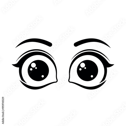 Cute cartoon eyes with big pupils and eyelashes.