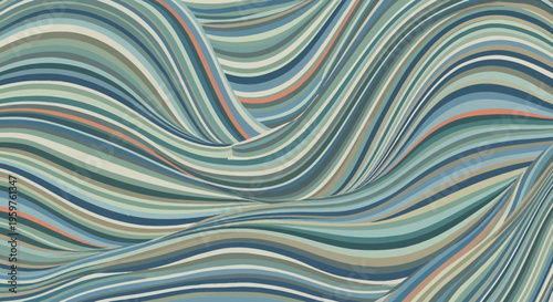 swirling stripes in shades of blue green and orange abstract background