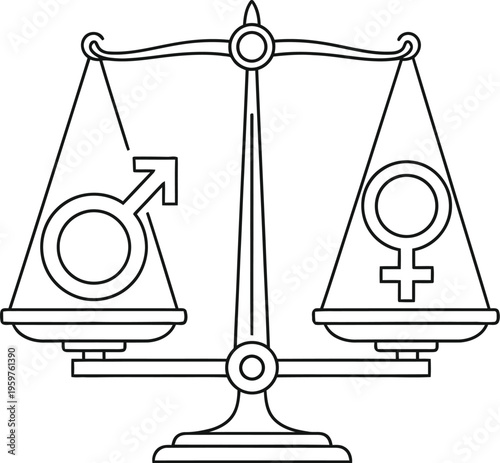 Balance between male and female symbols on a scale