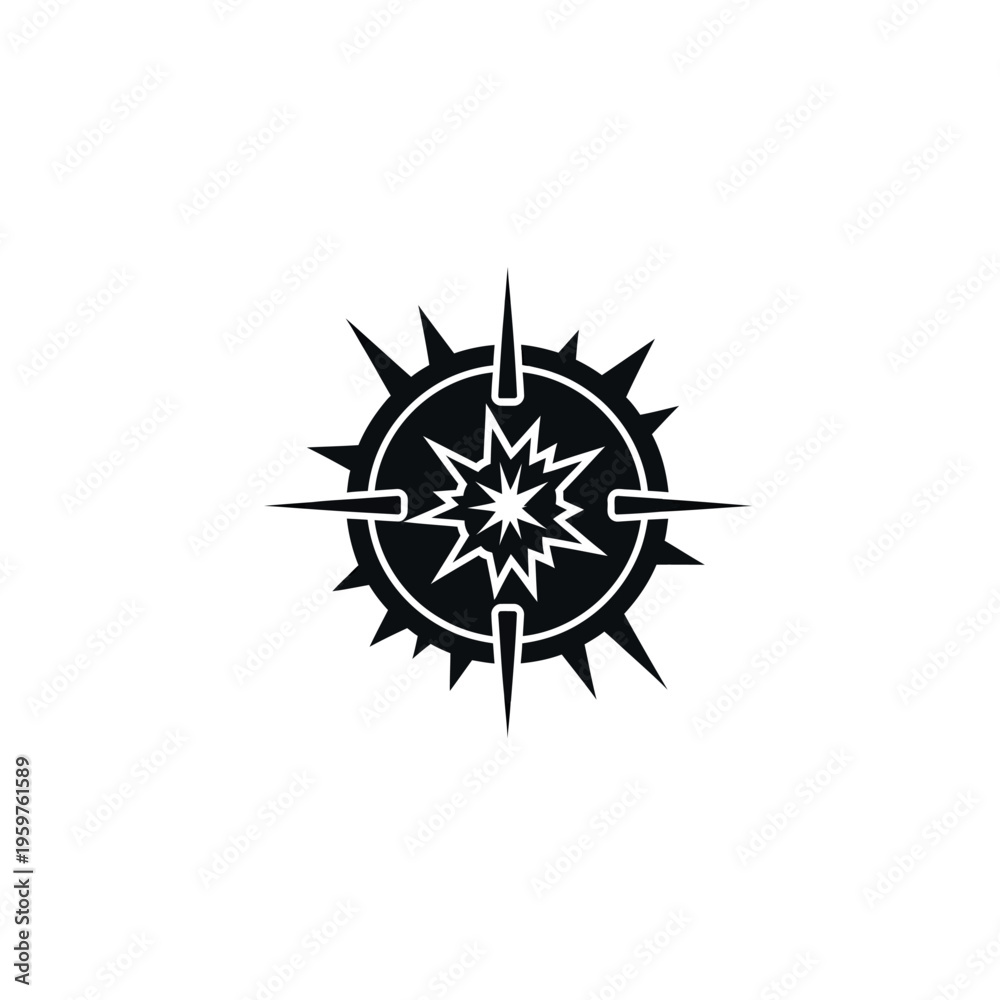 Fototapeta premium Explosion compass icon in black and white.