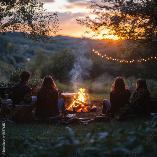 People sitting around a fire.