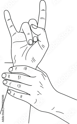 Person making a rock on sign with one hand and holding the wrist with the other