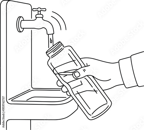 Person filling a glass bottle with water from a faucet