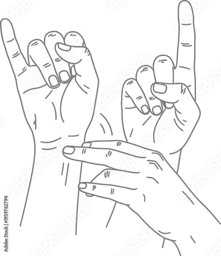 Hands demonstrating a gesture with fingers extended and touching
