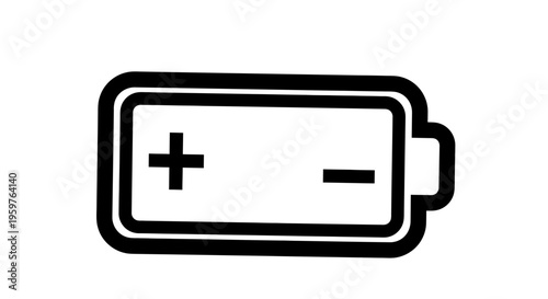 Black and white battery icon with plus and minus symbols for charging and discharging status.