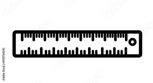 Black-and-white icon of a measuring ruler on a plain background for precision and measurement concepts.
