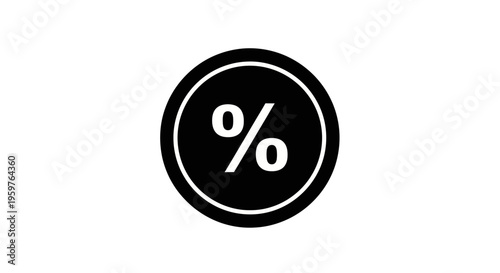 Black and white percentage sign icon in a circular design for business, finance, or statistical concepts.