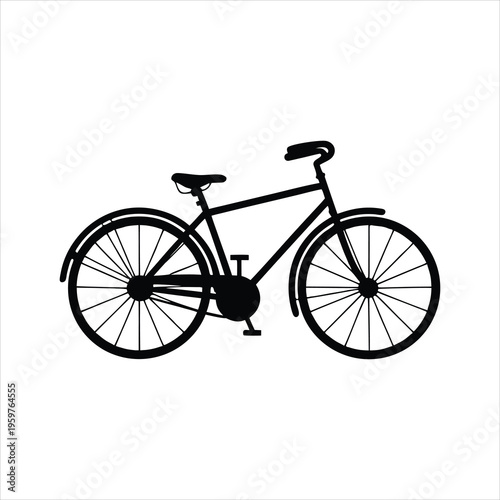 A simple black bicycle silhouette on a white background