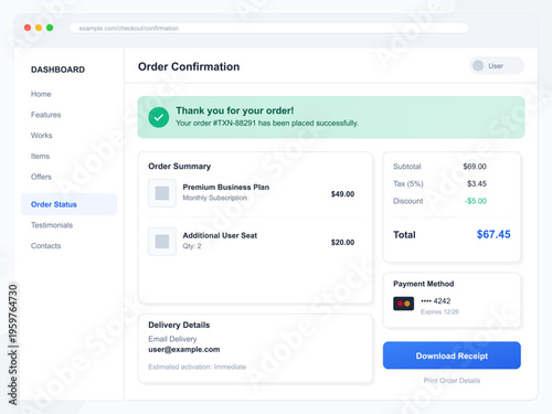 Recent Purchase Order Confirmation Screen