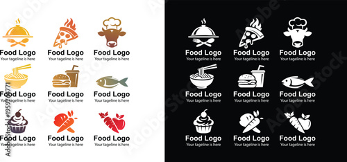 food logo collection set restaurant icons chef pizza cloche fast food branding vector minimal modern black and white designs