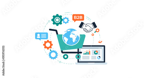 Global B2B E-commerce Concept: Digital Business Strategy, Operations, Data Analytics, and Partnership Management