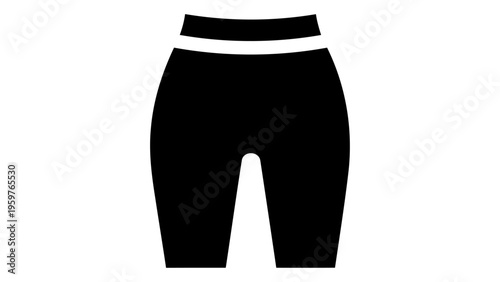 Black leggings icon with white waistband, isolated on white background, representing stretch and flexibility