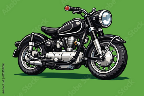 Cute Chibi Classic Motorcycle Vector Illustration