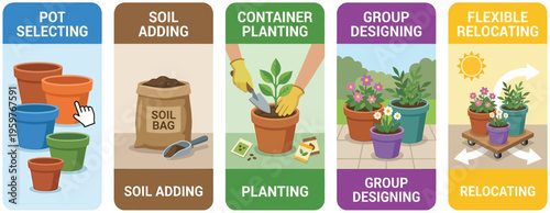 Step-by-step guide to container gardening, from selecting pots to relocating plants.