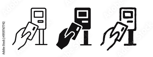 Hand Paying with Card Icons Set - Contactless Payment Terminal