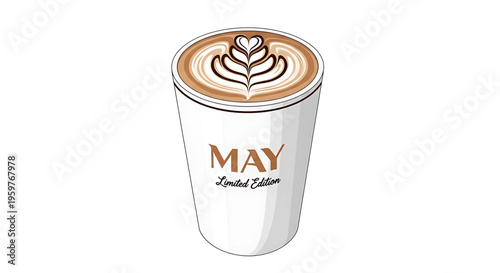 A vector graphic illustration of a limited edition coffee cup for May