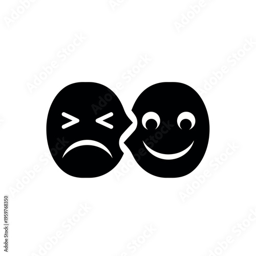Two faces representing happy and sad emotions.