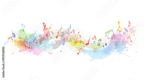 Colorful Music Notes Watercolor Illustration, AI Generated