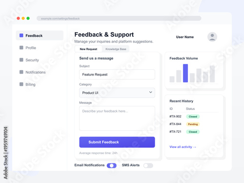 User Feedback and Support Interface Design