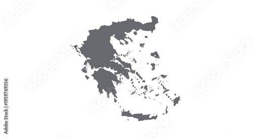 A stark black silhouette depicts the geographical shape of mainland Greece and its islands high quality