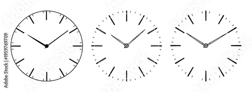 Clock face set with clean white background and vector clock hands featuring timepiece, gauge, horology with illustration and design