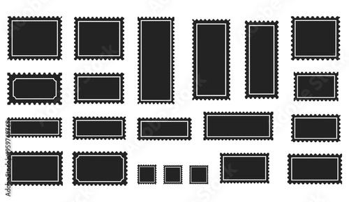 Rectangle frames and labels set minimal geometric shapes collection detailed professional vector illustration clean modern line art style suitable for branding packaging web design social media and pr