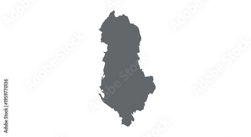 A stark black silhouette depicts the geographical shape of albania against a white background high quality