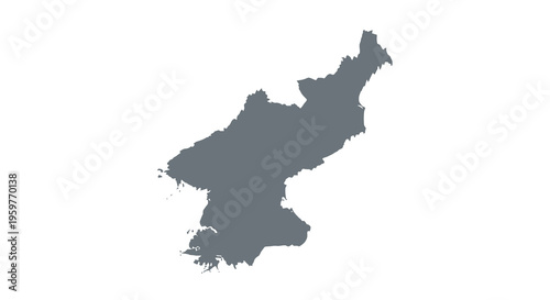 A dark gray silhouette depicts the geographical shape of north korea on white high quality professional