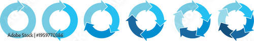 Blue tones circle arrows. Cycle infographic icons set. Rotation round vector scheme process template. Hand drawn illustration.