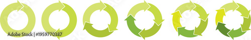 Green tones circle arrows. Cycle infographic icons set. Rotation round vector scheme process template. Hand drawn illustration.