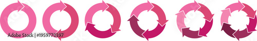 Pink tones circle arrows. Cycle infographic icons set. Rotation round vector scheme process template. Hand drawn illustration.