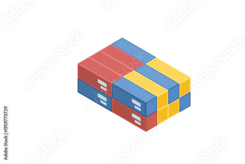 Isometric Assorted Stacked Shipping Containers
