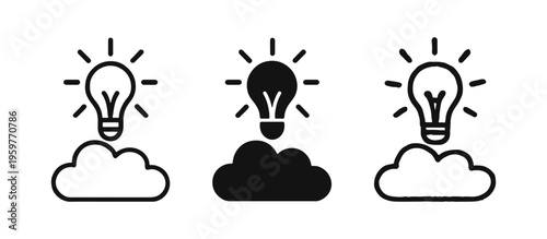 Idea light bulb emerging from cloud icon set in different styles