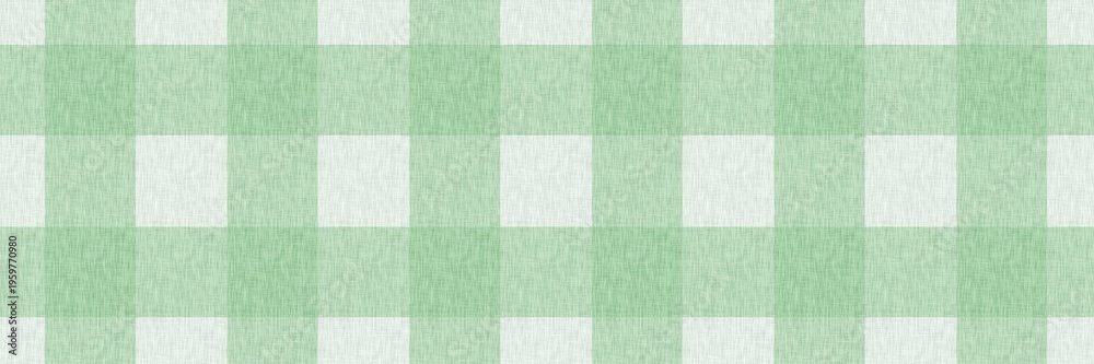 Fototapeta premium Seamless green gingham pattern background with linen fabric texture. Classic checkered plaid design for spring, picnic, kitchen textiles, and rustic cottagecore aesthetic.