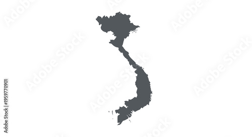 A detailed black silhouette outlines the geographical shape of the country of vietnam high quality professional