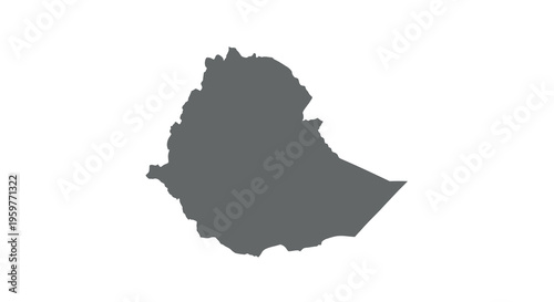 A stark black silhouette depicting the geographic shape of ethiopia on a white background high quality