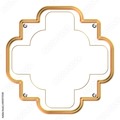 Luxury gold ornamental frame with scalloped shape, elegant decorative border isolated on white background vector SVG.