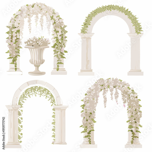 Floral arches and urns decorative elements for weddings and events