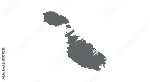 A stark black silhouette depicts the island nation of malta against a white background high quality
