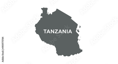 A dark silhouette depicts the geographical shape of tanzania with its name inscribed high quality professional