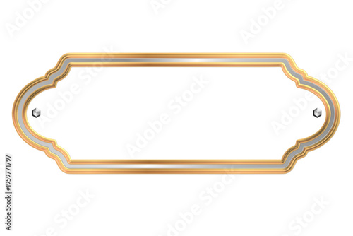 Luxury gold ornamental frame with scalloped shape, elegant decorative border isolated on white background vector SVG.