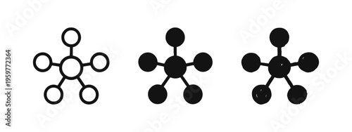 Network Connection and Molecule Structure Icons Set. Hub and Spoke Diagram Symbols in Various Styles.